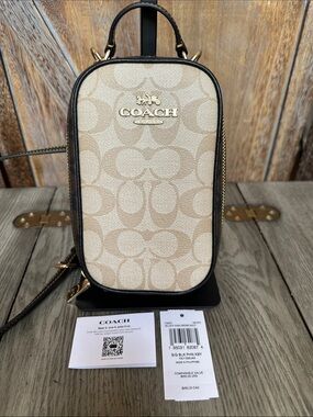 Coach Eva Phone Crossbody In Blocked Signature Canvas Light Khaki/Brown